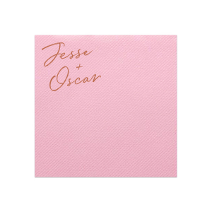 The Hinterland Honeymoon Names Napkin offers a unique twist on traditional placement. Tucked in the upper left corner, the couple's first names are scripted with flair and creativity. This off-center approach, combined with a vibrant font, subtly draws attention, adding a touch of unconventional charm to the napkin's design, perfect for couples who appreciate a blend of elegance and creative expression.