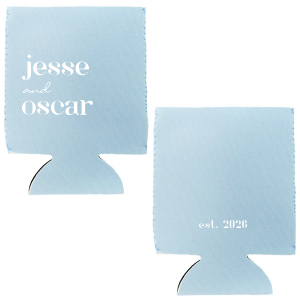 Elegant and minimal, this can cooler is ready for any event. Customize this personalized can cooler with names and the date of your event. 