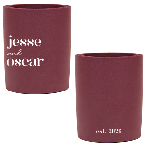 Elegant and minimal, this can cooler is ready for any event. Customize this personalized can cooler with names and the date of your event. 