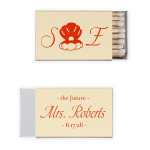Pearls of Possibilities. Embrace the future with Pearl Oyster Bridal Shower Matchbox. Featuring the bride and groom’s initials with an elegant open oyster and pearl, this design captures the beauty of life's hidden treasures. On the reverse, the words "The Future" and the soon-to-be married name symbolize the exciting journey ahead. A beautiful nod to new beginnings and endless possibilities.