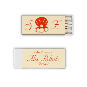 Pearls of Possibilities. Embrace the future with Pearl Oyster Bridal Shower Matchbox. Featuring the bride and groom’s initials with an elegant open oyster and pearl, this design captures the beauty of life's hidden treasures. On the reverse, the words "The Future" and the soon-to-be married name symbolize the exciting journey ahead. A beautiful nod to new beginnings and endless possibilities.