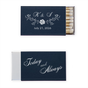 The Elegant Floral Forever Wedding  Match features a peony-adorned bough elegantly framing the couple's initials in refined script, with the event date below. The reverse side, inscribed "Today and Always" in graceful script, symbolizes eternal love, making it a sophisticated keepsake for one's wedding day.