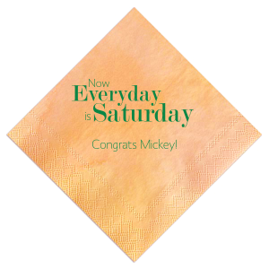 Celebrate a new chapter with the Everyday is Saturday Retirement Napkin, perfect for celebrating retirement. “Congrats” and the retiree’s name personalize a joyful message, making it an ideal accessory for this significant milestone.