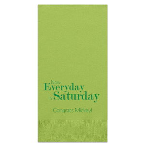 Celebrate a new chapter with the Everyday is Saturday Retirement Napkin, perfect for celebrating retirement. “Congrats” and the retiree’s name personalize a joyful message, making it an ideal accessory for this significant milestone.