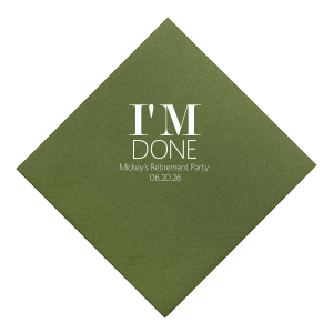 Celebrate the end of an era with the I’m Done Retirement Party Napkin. Boldly proclaiming "I’m Done," this amusing design captures the triumph of reaching retirement. Perfect for honoring the retiree as they close one chapter and eagerly look forward to the next adventure.