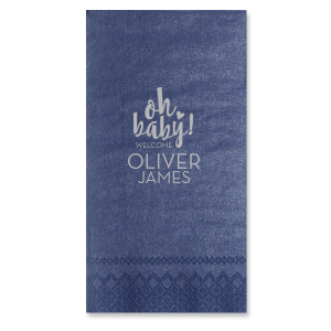 Celebrate new beginnings with the Oh Baby! Welcome Napkin design, where a heartfelt 'Oh baby!' in playful script meets a chic 'Welcome'—all spotlighting the new arrival's name. It's the perfect blend of adoration and elegance for any baby welcoming event.