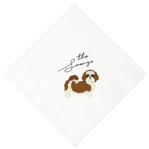 If you have a shih tzu fur baby, you're going to love this custom photo napkin. Personalize with your last name for a wedding, birthday party, or anniversary. 