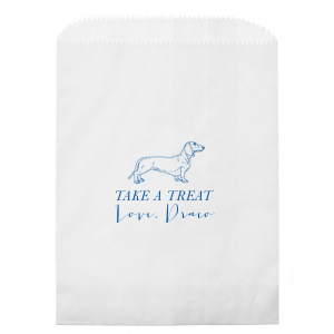 Get man's best friend in on the action! Personalize this custom bag with a graphic of dachshund. This custom dog bag is great for wedding gifts, party favors, or birthday parties. 