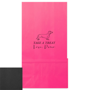 Get man's best friend in on the action! Personalize this custom bag with a graphic of dachshund. This custom dog bag is great for wedding gifts, party favors, or birthday parties. 