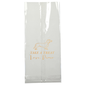 Get man's best friend in on the action! Personalize this custom bag with a graphic of dachshund. This custom dog bag is great for wedding gifts, party favors, or birthday parties. 