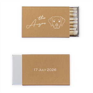 The Labrador Wedding Matches features elegant script lettering of your family name and special date with a minimalist dog illustration for a heartfelt touch. Choose it to celebrate you and your furry companion and share that love with guests. Go-to for weddings or anniversary celebrations!