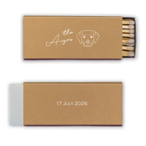 The Labrador Wedding Matches features elegant script lettering of your family name and special date with a minimalist dog illustration for a heartfelt touch. Choose it to celebrate you and your furry companion and share that love with guests. Go-to for weddings or anniversary celebrations!