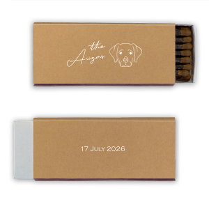 The Labrador Wedding Matches features elegant script lettering of your family name and special date with a minimalist dog illustration for a heartfelt touch. Choose it to celebrate you and your furry companion and share that love with guests. Go-to for weddings or anniversary celebrations!