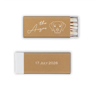 The Labrador Wedding Matches features elegant script lettering of your family name and special date with a minimalist dog illustration for a heartfelt touch. Choose it to celebrate you and your furry companion and share that love with guests. Go-to for weddings or anniversary celebrations!