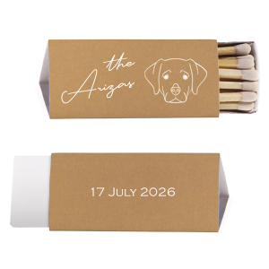 The Labrador Wedding Matches features elegant script lettering of your family name and special date with a minimalist dog illustration for a heartfelt touch. Choose it to celebrate you and your furry companion and share that love with guests. Go-to for weddings or anniversary celebrations!