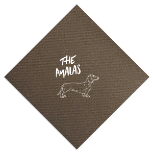 A cute dachshund napkin will be the perfect addition to your wedding. Featuring a bold font, there is a space on this dog themed napkin to include your last name. 