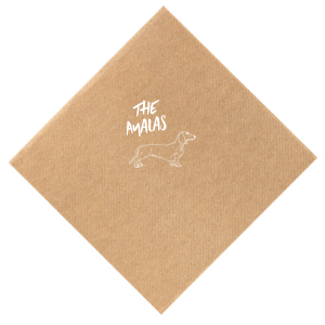 A cute dachshund napkin will be the perfect addition to your wedding. Featuring a bold font, there is a space on this dog themed napkin to include your last name. 