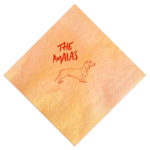 A cute dachshund napkin will be the perfect addition to your wedding. Featuring a bold font, there is a space on this dog themed napkin to include your last name. 