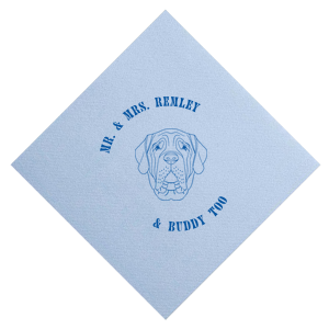 Dog cocktail napkins are the latest wedding trend! Customize this dog wedding napkin with your last name and the name of your dog. Featuring a mastiff graphic. 