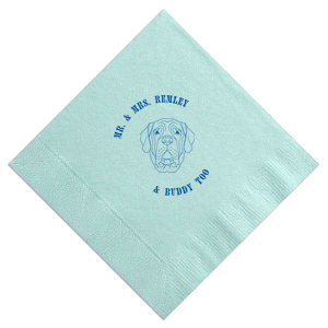 Dog cocktail napkins are the latest wedding trend! Customize this dog wedding napkin with your last name and the name of your dog. Featuring a mastiff graphic. 