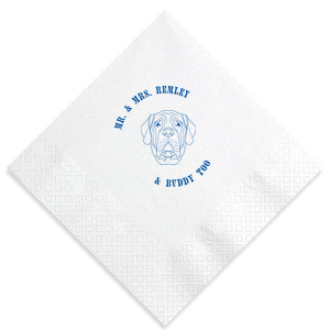 Dog cocktail napkins are the latest wedding trend! Customize this dog wedding napkin with your last name and the name of your dog. Featuring a mastiff graphic. 