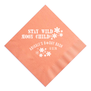 If you are planning a 70s birthday party, these custom napkins are a must. The retro style is perfect for a disco birthday party. Stay wild moon child!