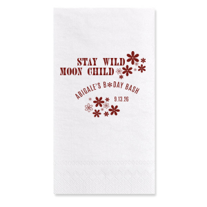 If you are planning a 70s birthday party, these custom napkins are a must. The retro style is perfect for a disco birthday party. Stay wild moon child!