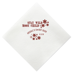 If you are planning a 70s birthday party, these custom napkins are a must. The retro style is perfect for a disco birthday party. Stay wild moon child!