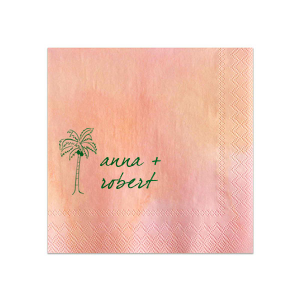 Dive into a tropical paradise with the Palm Tree Tropical Love Wedding Napkin, where an artistic palm tree graphic sways beside the couple's names in elegant, breezy script. This design perfectly captures the essence of a sun-kissed, seaside celebration.