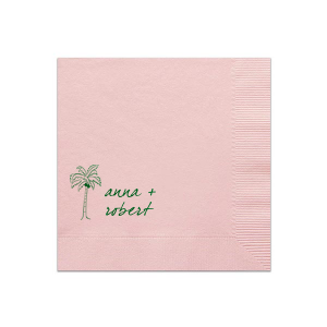 Dive into a tropical paradise with the Palm Tree Tropical Love Wedding Napkin, where an artistic palm tree graphic sways beside the couple's names in elegant, breezy script. This design perfectly captures the essence of a sun-kissed, seaside celebration.