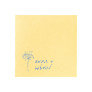 Dive into a tropical paradise with the Palm Tree Tropical Love Wedding Napkin, where an artistic palm tree graphic sways beside the couple's names in elegant, breezy script. This design perfectly captures the essence of a sun-kissed, seaside celebration.
