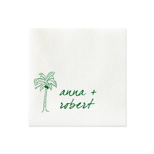 Dive into a tropical paradise with the Palm Tree Tropical Love Wedding Napkin, where an artistic palm tree graphic sways beside the couple's names in elegant, breezy script. This design perfectly captures the essence of a sun-kissed, seaside celebration.