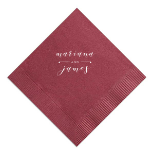 Artistic elegance defines the Elegant Swirling Script Stacked Names Wedding Napkin. The couple’s names dance in beautifully swirling script. A subtle dividing line accent highlights their union, blending sophistication with whimsy to commemorate their special day in style.