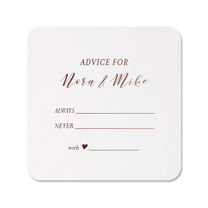 Get wedding advice from your family and friends with a unique twist! Leave these personalized coasters at the bar or your reception tables, and have your guests write on them with advice for the newlyweds. 