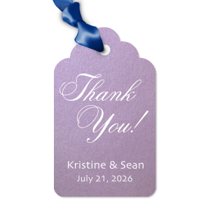Express your appreciation with the Delicate Script Thank You Gift Tag. Featuring a beautifully flourished "Thank You" in thin, delicate lines, this design exudes elegance and simplicity. With the couple’s names and date below, it adds a touch of refined charm to your heartfelt thanks.