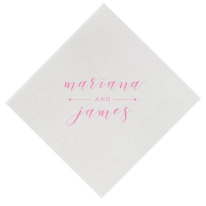 Artistic elegance defines the Elegant Swirling Script Stacked Names Wedding Napkin. The couple’s names dance in beautifully swirling script. A subtle dividing line accent highlights their union, blending sophistication with whimsy to commemorate their special day in style.