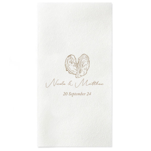 Savor the essence of romance with the Classic Italian Wedding Oyster Napkin. It features an artistically drawn shucked oyster, resembling a heart, symbolizing love and indulgence. Beneath this, the couple’s names in elegant script and the date add a touch of sophistication, perfectly capturing the spirit of a passionate celebration.