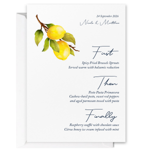 Personalize this custom menu for your wedding! Featuring a watercolor drawing of lemons, this menu is perfect for achieving that classic Italian aesthetic. 