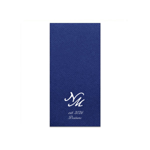 Elegant and simple, this personalized napkin is perfect for your event. Customize this wedding product with your initials, the date, and location of your wedding. 