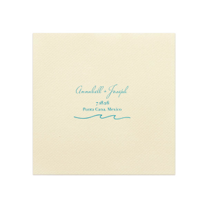 Bring your wedding party to the beach! With a Wave graphic and Teal foil, these napkins will. Personalize with your names, wedding date and location for a detail just right for your destination wedding. 