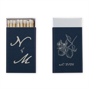 The Initials Lemon Match features elegant initials on one side and a detailed fruit branch illustration with an established year on the other. Choose it to add a refined, artistic touch to your reception tables. Excellent for weddings or garden-inspired celebrations.