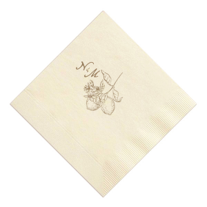 This Initials Lemon Napkin features a refined botanical citrus illustration paired with an elegant monogram for a timeless tabletop accent. Add it to your celebration to elevate drink service with thoughtful detail. Excellent for weddings or engagement parties.
