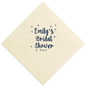 Surround the celebration with joy using the Bubbly Bridal Shower Napkin where champagne bubbles encircle the bride's name and 'Bridal Shower' in a festive dance. Accented with the date, these napkins bring the sparkle of anticipation to her special day.