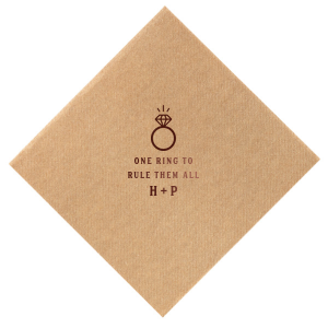 Our custom Ivory Cocktail Napkin with Shiny 18 Kt Gold Foil has a Diamond Ring graphic and is good for use in Wedding, Bridal Shower themed parties and will impress guests like no other. Make this party unforgettable.