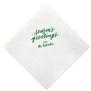Decorate your home this year with the Season's Greetings Retro Napkin, branded with your own names on it. It will be a perfect eye-catching detail in your home which will bring a fantastic Christmas vibe! 