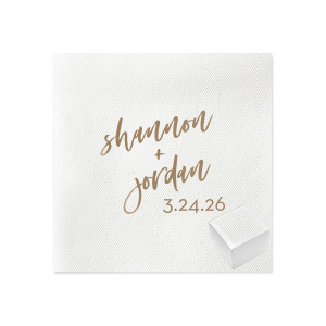 The names of your loved ones written in a script font with a special date branded on this napkin would be a beautiful decoration on someone's special day. Surprise them!