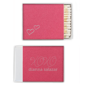 Light up the party with the XOXO Bridal Shower Matchbox featuring playful swirls that spell out hugs and kisses. The bride's name makes a lively statement on the front, and whimsical hearts on the back spread the love.