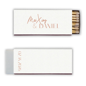 These White Lotus Wedding Matches feature handwritten-style lettering of the couple’s names paired with a clean event date on the reverse for a minimalist statement. Customize yours to add a refined detail that ties your celebration together. Lovely for wedding receptions or rehearsal dinner favors!