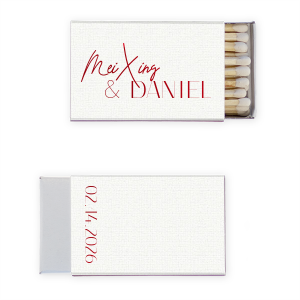 These White Lotus Wedding Matches feature handwritten-style lettering of the couple’s names paired with a clean event date on the reverse for a minimalist statement. Customize yours to add a refined detail that ties your celebration together. Lovely for wedding receptions or rehearsal dinner favors!