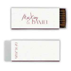 These White Lotus Wedding Matches feature handwritten-style lettering of the couple’s names paired with a clean event date on the reverse for a minimalist statement. Customize yours to add a refined detail that ties your celebration together. Lovely for wedding receptions or rehearsal dinner favors!